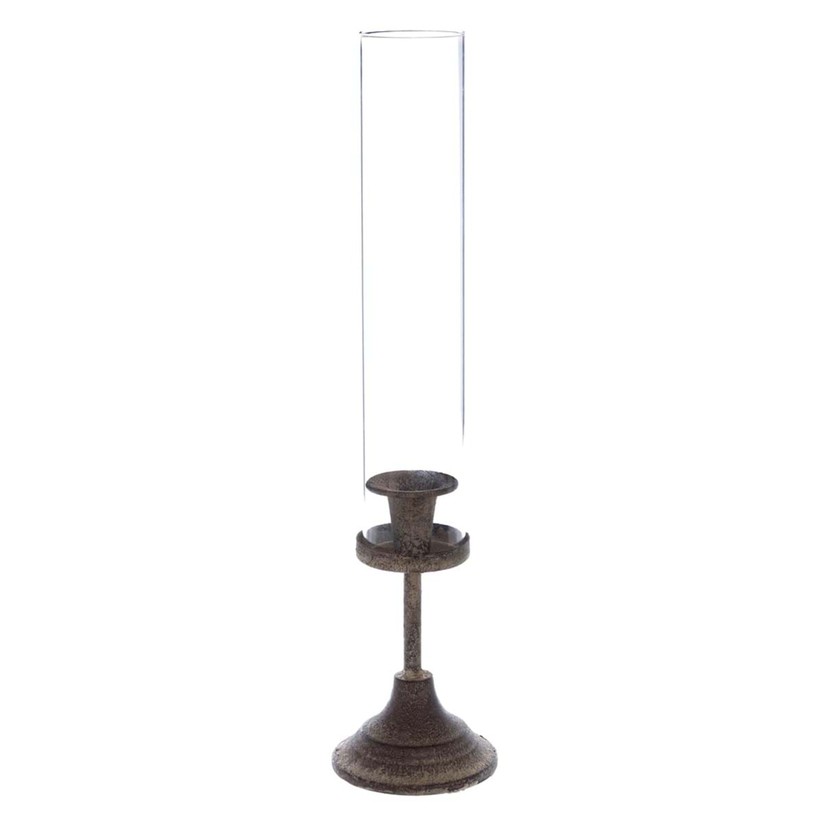 Portacandele piccolo serie Memoriae Blanc MariClo metallo brunito e vetro 42 cm