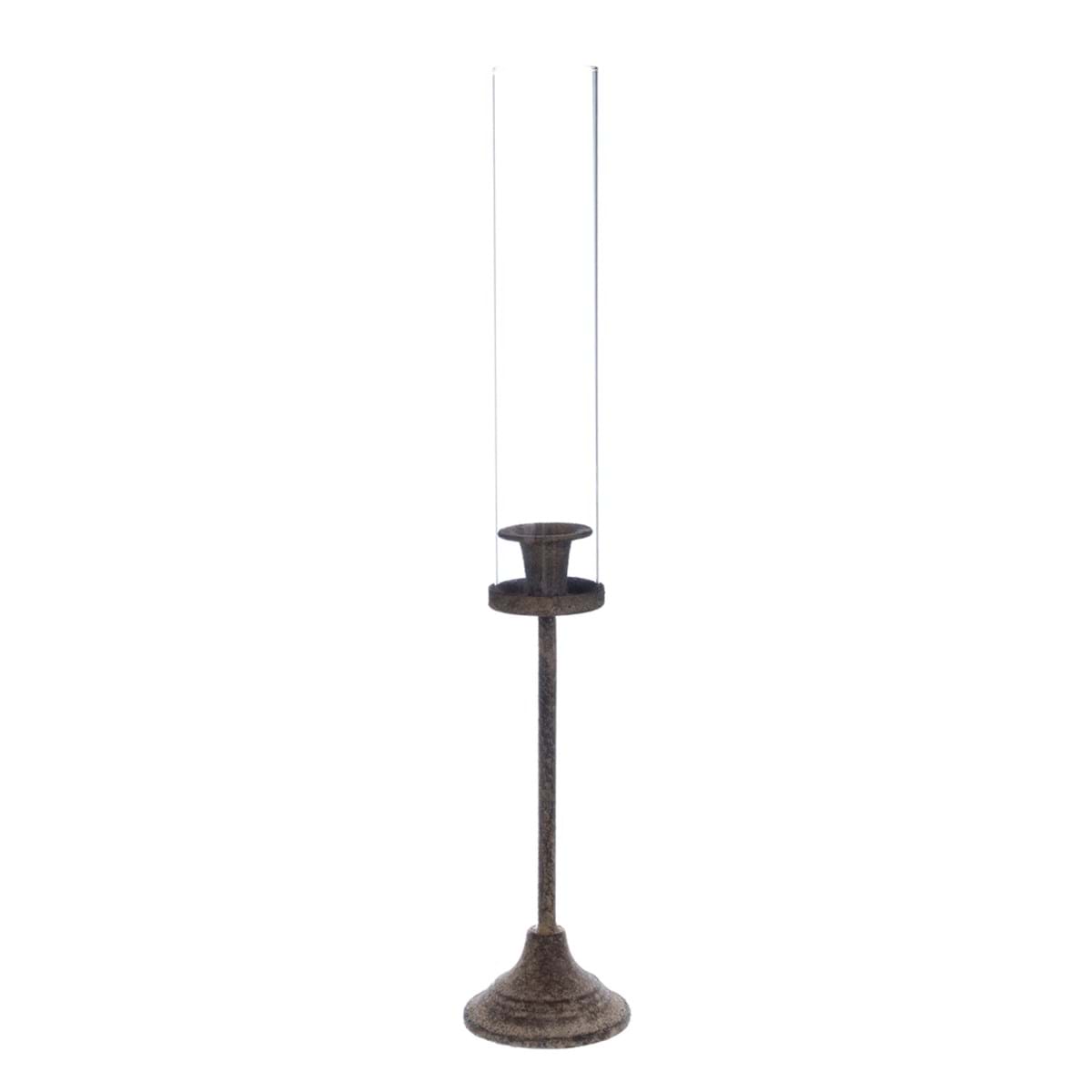 Portacandele grande serie Memoriae Blanc MariClo in metallo brunito e vetro altezza 54 cm.