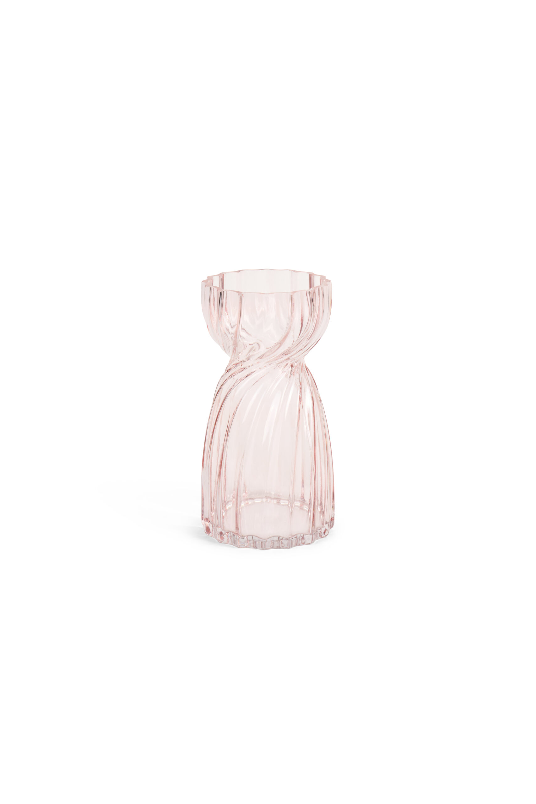 Vaso in vetro lucido rosa cipria con design a coste e bordo trafilato collezione Fiorirà Nuvole di Stoffa.