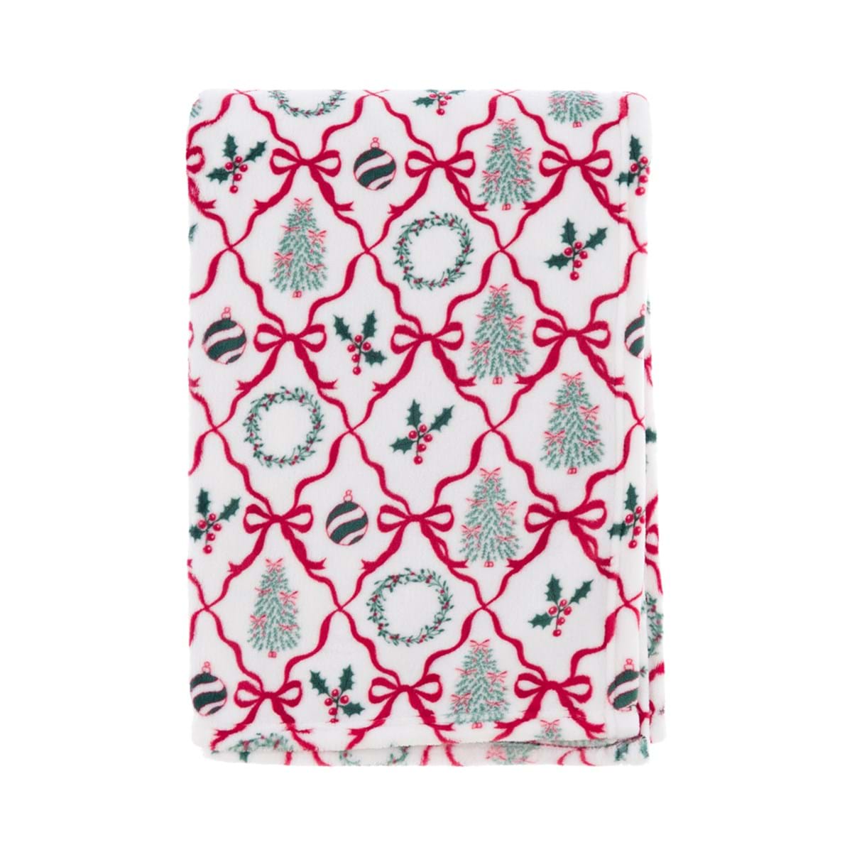 Plaid Natalizio Stampato Ghirlande 260 GSM – Blanc MariClo’